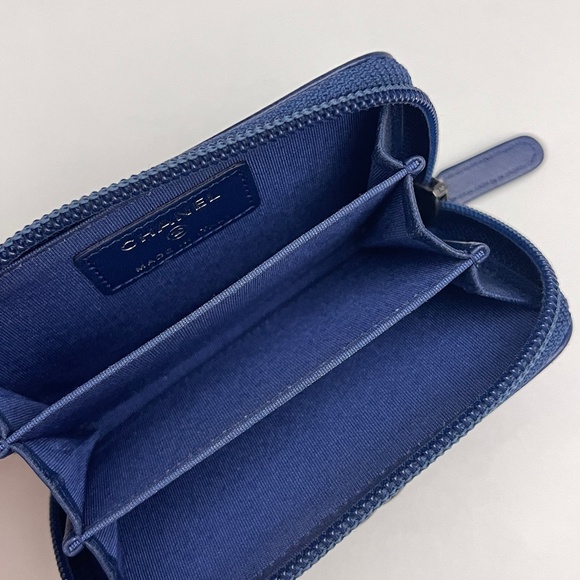 Chanel Lambskin leather Quilted Boy Zip Around Coin Purse Wallet Blue w/dust bag - Picture 14 of 16